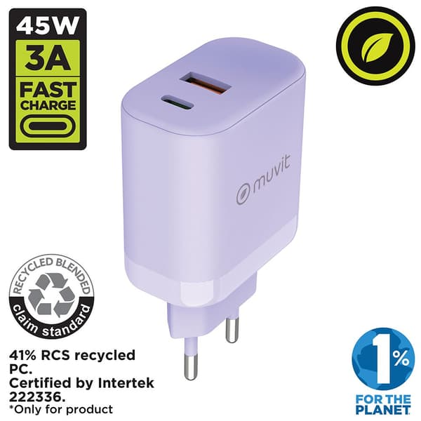 Muvit For Change Usb-a Og Usb-c Vægoplader 36w + Pd 45w