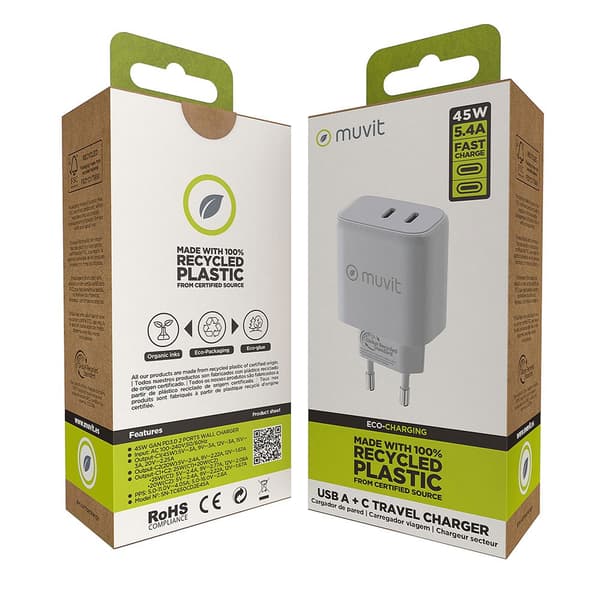 Muvit For Change Usb-c Vægoplader Pd 45w + Pd 20w