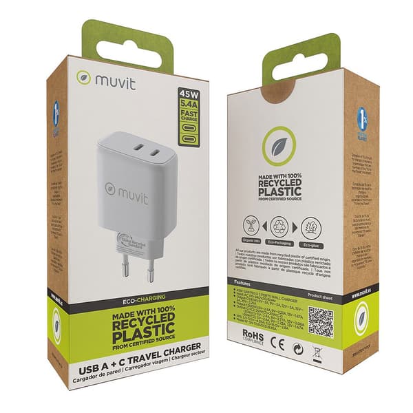 Muvit For Change Usb-c Vægoplader Pd 45w + Pd 20w