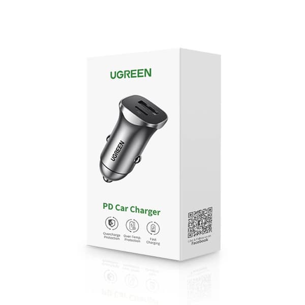 Snabb USB-A och USB-C 30W PD PPS billaddare - grå