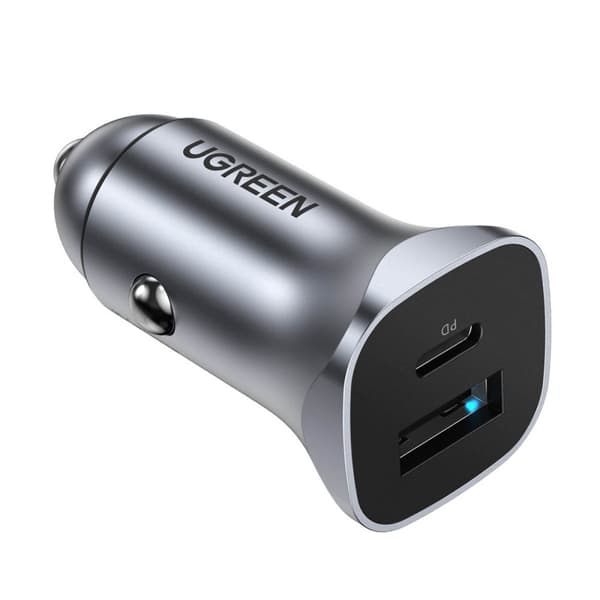 Snabb USB-A och USB-C 30W PD PPS billaddare - grå