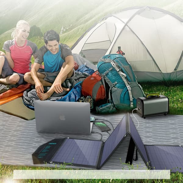 Stor 80W soloplader foldbar DC USB C 2xUSB PD QC sort