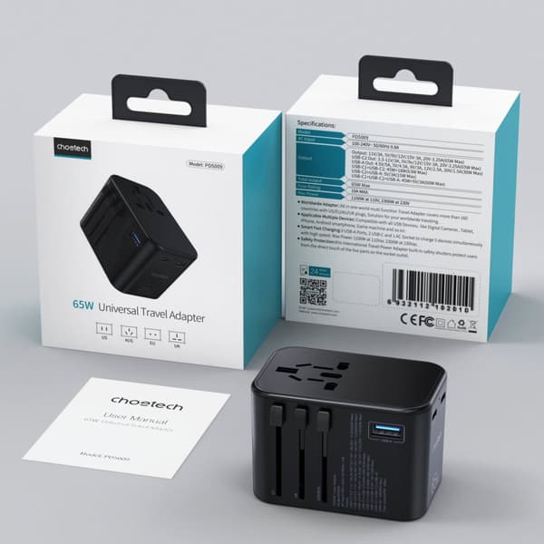 Pikamatkalaturipistoke EU UK USA AUS 3xUSB 30-65W musta