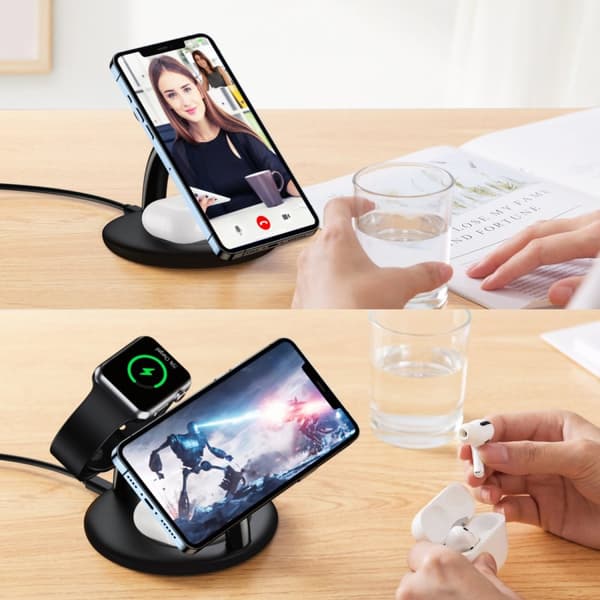 Induktiv ladestation til iPhone AirPods Pro Apple Watch 3in1 sort
