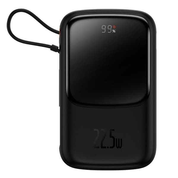 Powerbank med hurtigopladning 10000mAh 22,5W QC-PD-SCP-FCP USB-C kabel sort Sort
