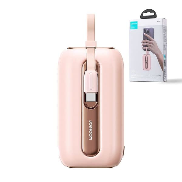 Powerbank 10000mAh Colorful Series 22,5W USB-C- ja iPhone Lightning -kaapeleilla pinkki