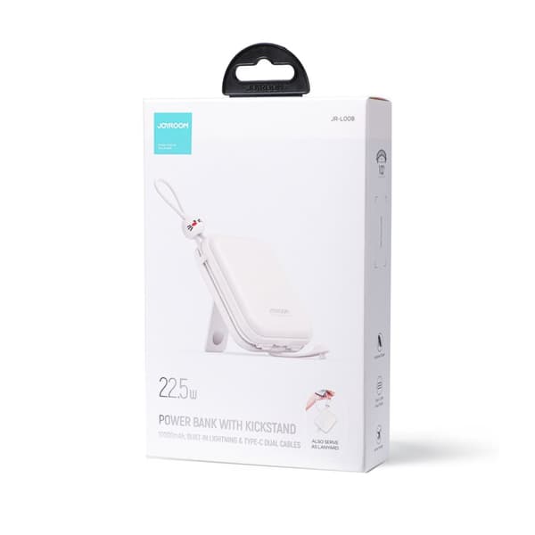 Powerbank med stativ, USB-C-kabel og iPhone Lightning Cutie Series 10000mAh 22,5W hvid