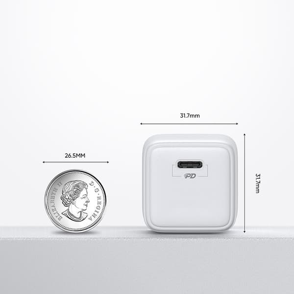 Lille hurtig oplader, USB-C PD strømforsyning 5-12V 25W - hvid
