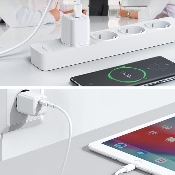 Lille hurtig oplader, USB-C PD strømforsyning 5-12V 25W - hvid