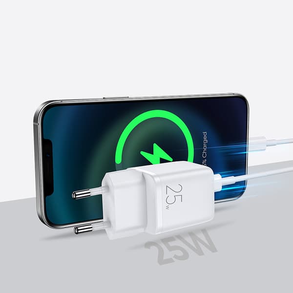 Lille hurtig oplader, USB-C PD strømforsyning 5-12V 25W - hvid