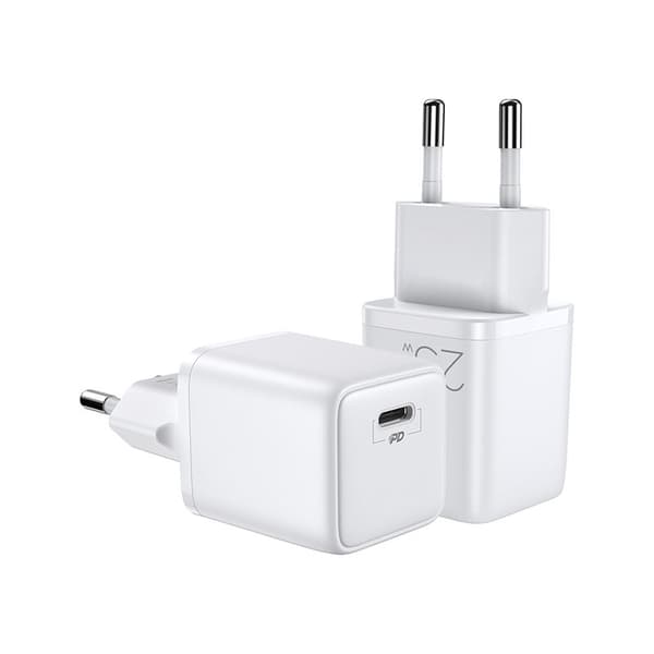 Lille hurtig oplader, USB-C PD strømforsyning 5-12V 25W - hvid
