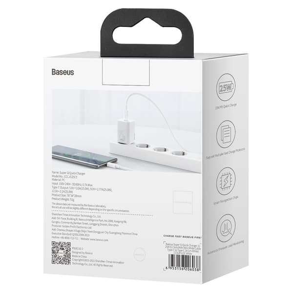 Super hurtig USB-C 25W Power Delivery Quick Charge oplader - hvid