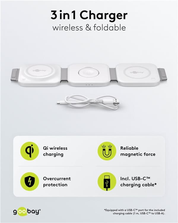 3in1 trådløs oplader, foldbar, 15 W