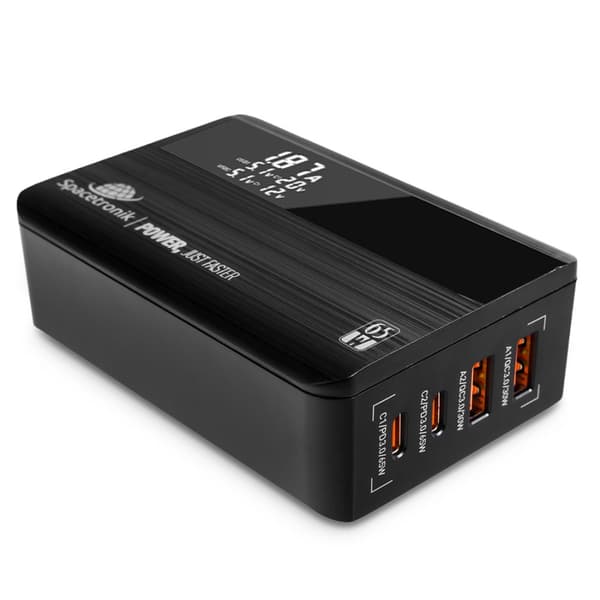 GaN-laturi 65W, LED, PD QC3.0, USB - 4 porttia