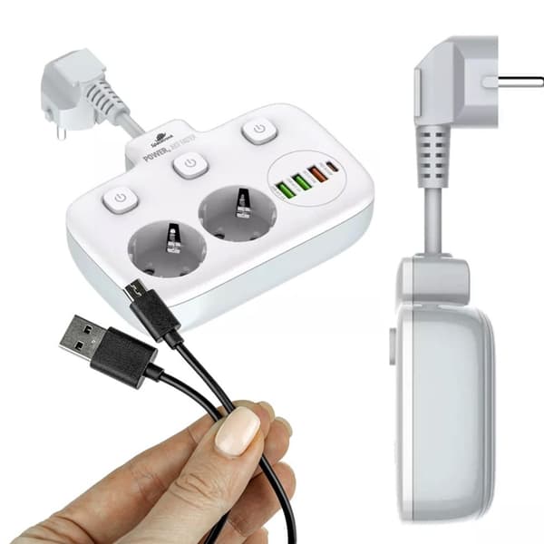2x str?mskinne, 4xUSB oplader, USB-C PD QC