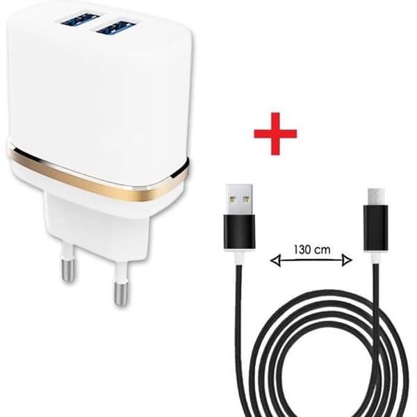 Micro USB-kabelpaket för Samsung Galaxy A12 Ultrakraftig och snabb laddare 2X (5V - 2.1A) - SVART