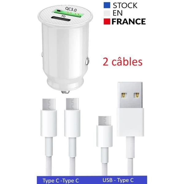 Billaddarpaket för OnePlus Nord N10 5G USB Typ C Snabbladdning 30W PD & QC 3.0 + 1 Typ C-kabel - 2 portar