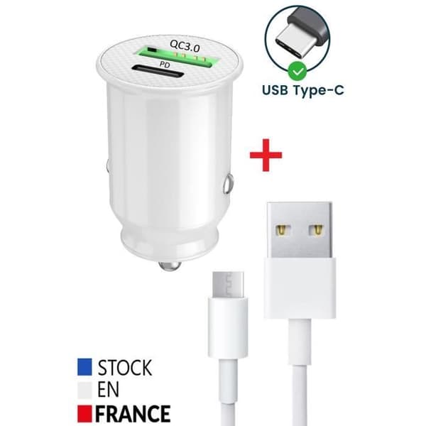 Billaddarpaket för BQ Mobile BQ- 6430L Aurora USB till USB Typ C Snabbladdning 30W PD & QC 3.0 + 1 Typ C-kabel - 2 portar