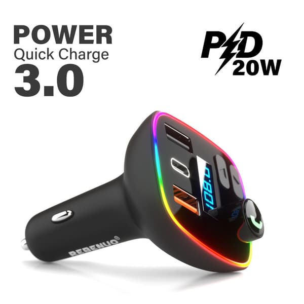 Rebenuo Rcp75 Fm Sändare Med Snabb Billaddare Universal 20W - Bluetooth 5.0 - Svart