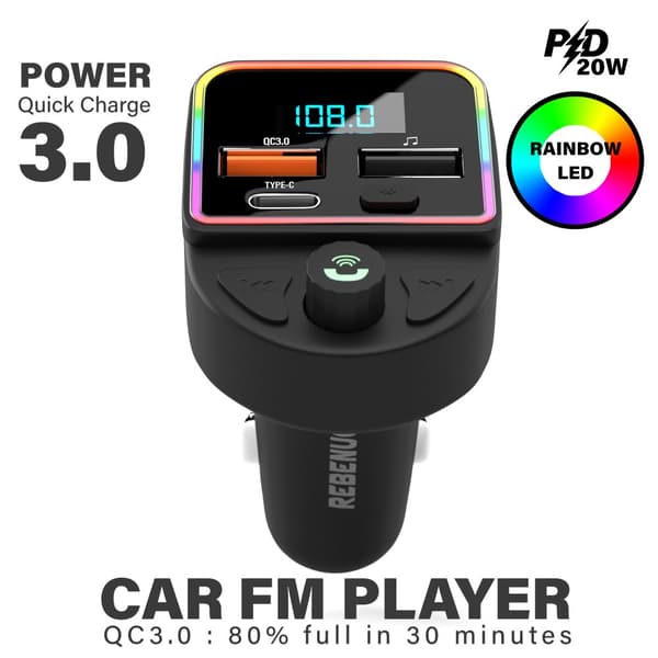 Snabb Billaddare Universal 20W Med Fm Sändare - Bluetooth 5.0 - Svart