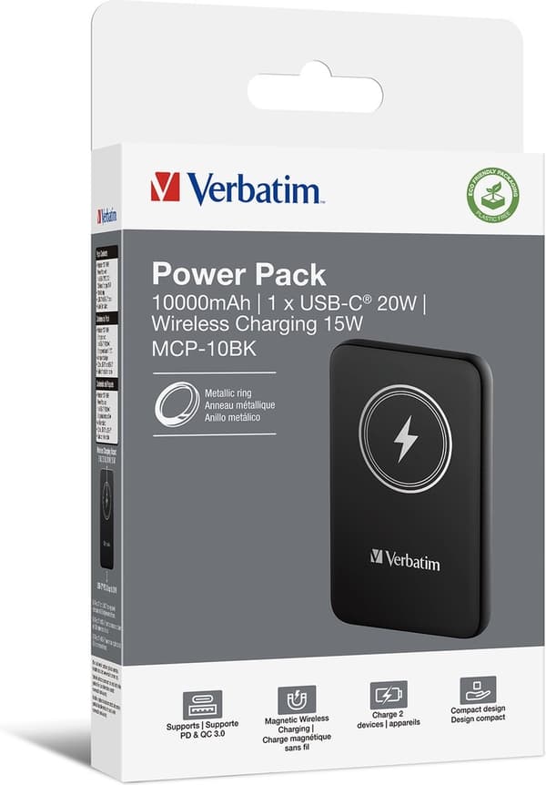 Charge 'n' Go magnetisk trådløs powerbank 10000 sort