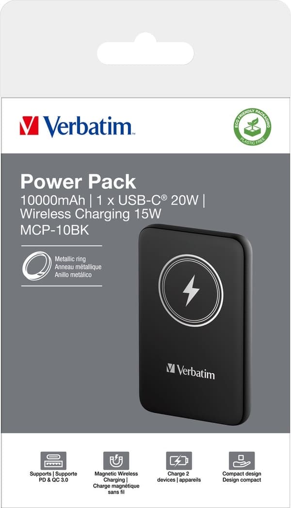 Charge 'n' Go magnetisk trådløs powerbank 10000 sort