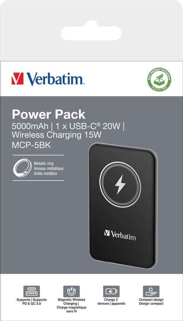 Charge 'n' Go magnetisk trådløs powerbank 5000 sort