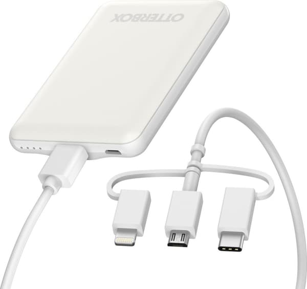 OtterBox USB-A powerbank 5.000 mAh 10W med 3-i-1 kabel 1M Hvid