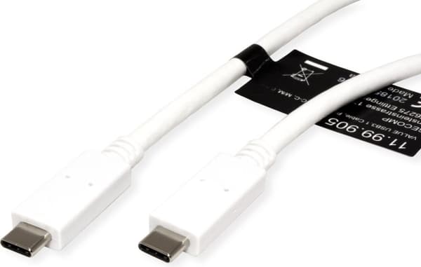 VALUE USB 3.2 Gen 2-kabel, CC, M/M, 10Gbit/s, Emark, 100W, vit, 0,5 m