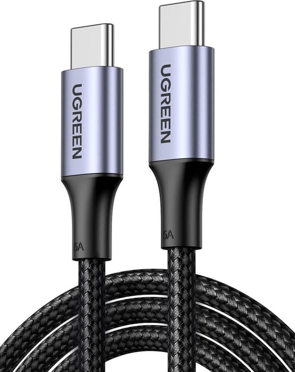 UGREEN 5A flettet USB-C til USB-C-kabel 100W Hurtigopladning 2M Sort