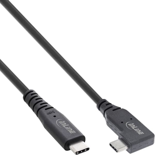 InLine USB4-kabel - USB-C ensidigt vinklad - PD 240W 8K60Hz - TPE svart - 1,5m - strömförsörjning/strömförsörjning - 1,