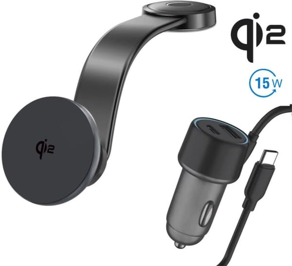 4smarts Qi2 Ladesæt Magsafe Bilholder med opladning 20W + billader 30W Grå