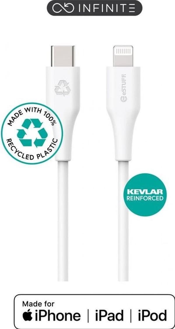 eSTUFF INFINITE Super Soft, 3 m, Lightning, USB C, han, han, hvid