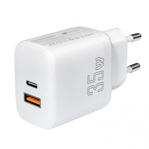 LEOTEC 35W 1 USB C PD + 1 USB A SVART laddare - USB-C PD 3.0-teknik - Snabbladdning för Apple och Samsung Vit