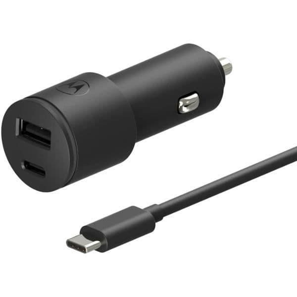 Motorola SJV102-EU svart billaddare med USB-A- och USB-C-portar, laddare med 45W snabbladdning, inklusive USB-C-kabel Svart