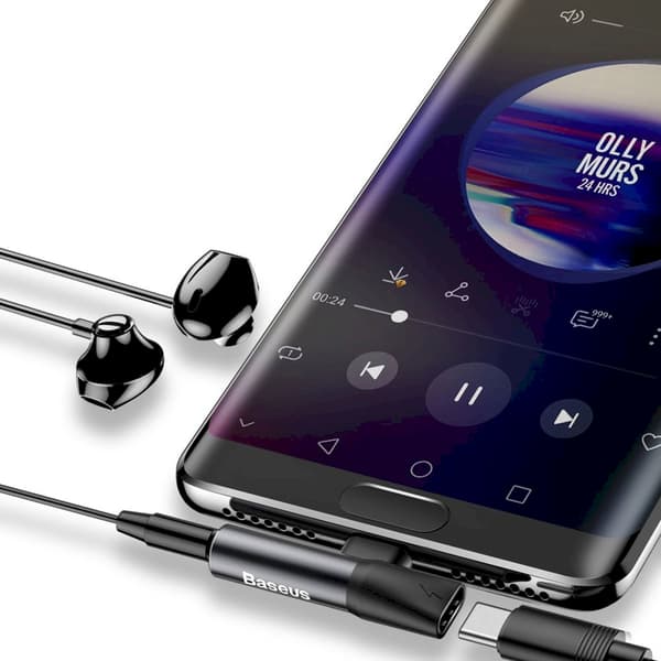Baseus L41 Adapter 2xUSB-C (Hane & Hona) till AUX 3.5 mm - Svart