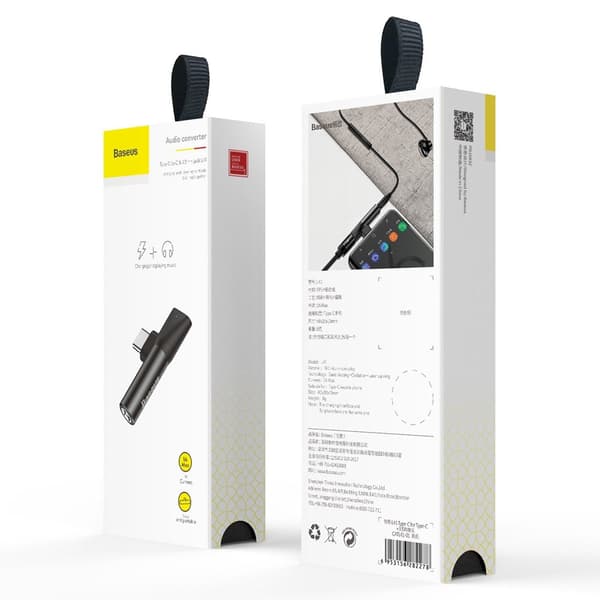 Baseus L41 Adapter 2xUSB-C (Hane & Hona) till AUX 3.5 mm - Svart