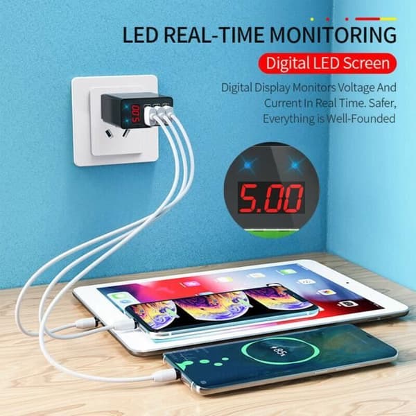 Laddare - QC 3.0 - Svart - Snabbladdning - Överströmsskydd - USB Hub LED-adapter