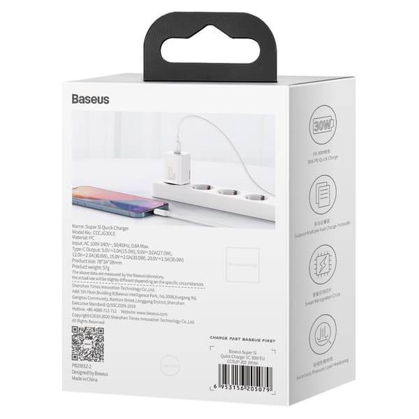 Superhurtig Si 1C USB-C 30W PD QC vægoplader hvid