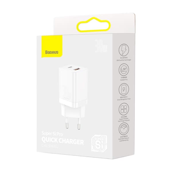 Hurtig USB-oplader USB-C 30W PD QC Super Si Pro hvid