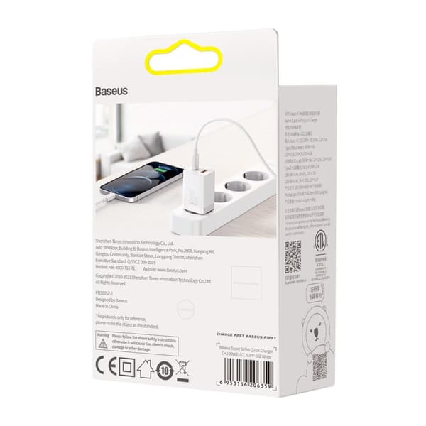 Hurtig USB-oplader USB-C 30W PD QC Super Si Pro hvid