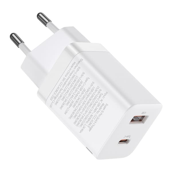 Hurtig USB-oplader USB-C 30W PD QC Super Si Pro hvid