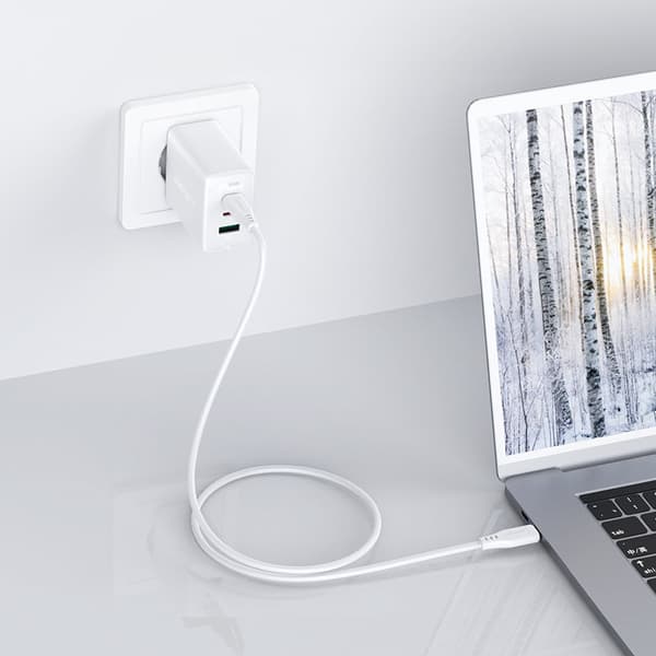 2-i-1 vægoplader 2x USB-C USB 65W + hvidt USB-C kabel