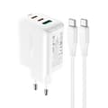 Miniatyrbillede 2 af 6: 2-i-1 vægoplader 2x USB-C USB 65W + hvidt USB-C kabel