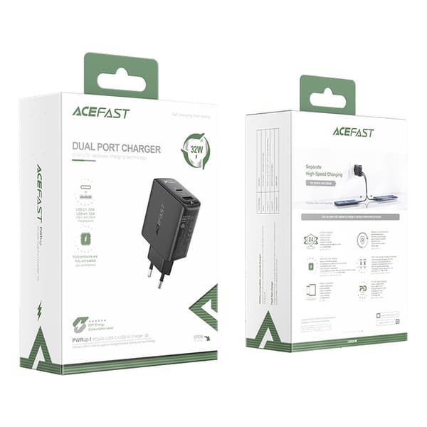 USB-C USB 32W seinälaturi PPS PD QC 3.0 AFC FCP musta