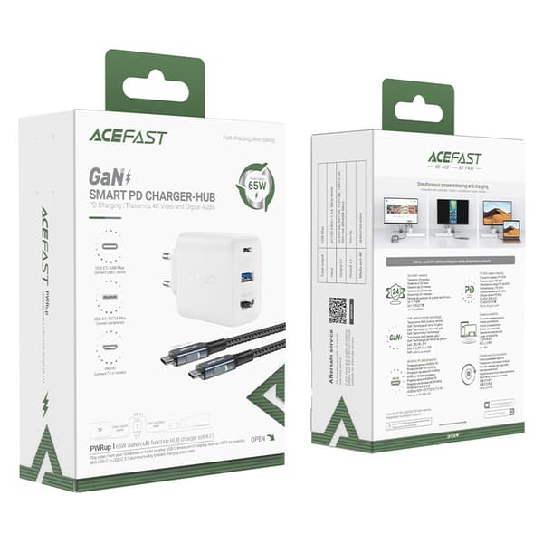 2-i-1 väggladdare med USB-C-kabel + USB-C - HDMI 4K-adapter vit