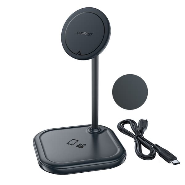 2i1 Qi 15W trådløs oplader og stativ til iPhone og Apple AirPods E6 sort