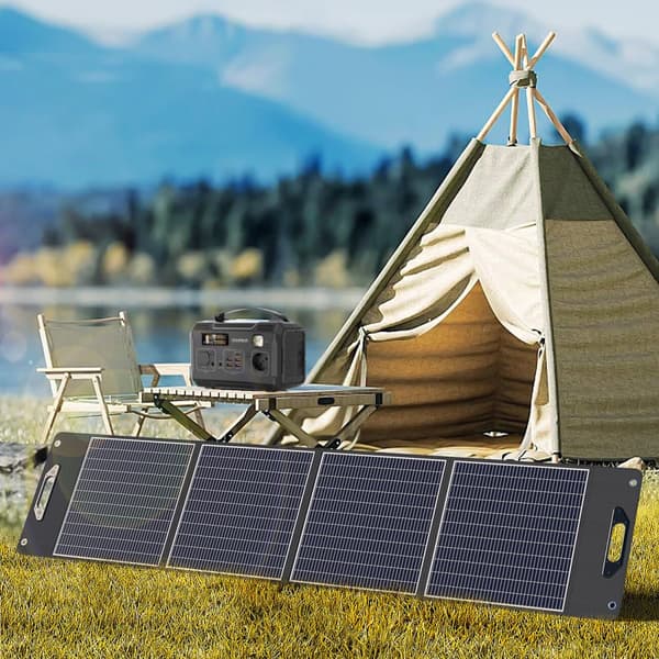 Camping solcelleoplader, foldbart solpanel, 300W, sort