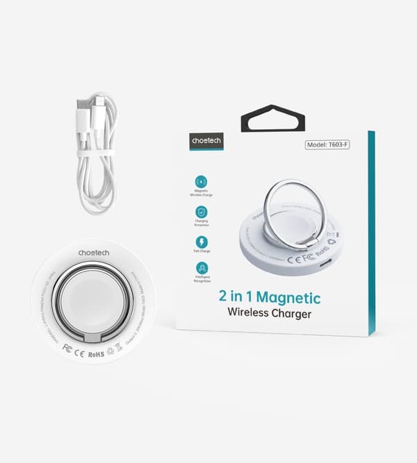 Induktiv laddare för iPhone MagSafe med hållare 15W, vit
