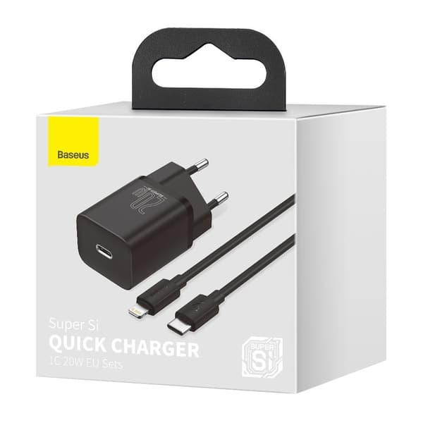 Snabbladdare för iPhone Super Si 1C 20W Strömförsörjning + USB-C - Lightning-kabel 1m svart